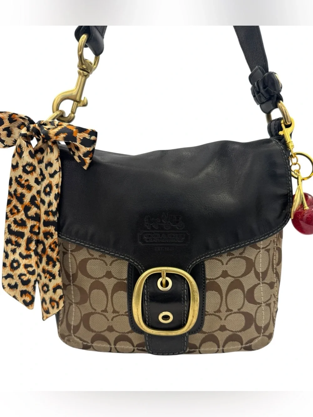 Y2K Coach Bleecker Signature Black Flap Bag Khaki Canvas No. 11434